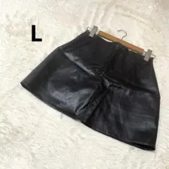 新品 台形スカート フェイクレザー 黒 ブラック 無地 きれいめ/L
