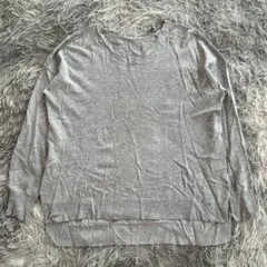 【ビッグシルエット】グレー 長袖ニット M 綿100% Vネック カジュアル