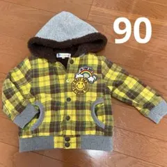 【デザイン良品】カジュアルジャケット　イエローブラウン　チェック柄　中ボワ　防寒