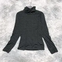 コムサイズム M タートルネック ニット ボーダー 黒 ラメ 通勤 オフィス