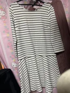 ストライプ 七分袖 Aラインワンピース