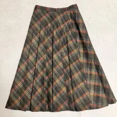 チェック柄 フレアスカート トラッド ひざ丈 ウール調 秋冬