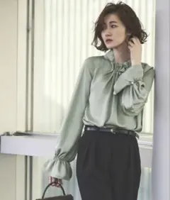 RUIRUE BOUTIQUE 長袖ブラウス グリーン L 卒業式 入学式