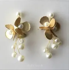 ブライダルピアス お花モチーフ｜パール｜ゴールド