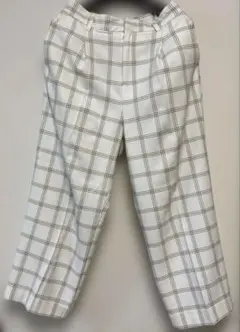 チェック柄 ワイドパンツ ホワイト M