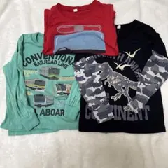 恐竜・鉄道デザイン長袖カットソー2枚&消防車Tシャツセット
