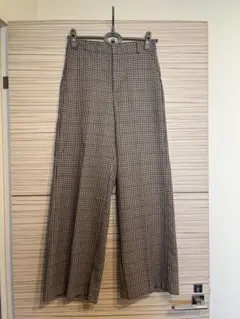 GU ワイドパンツ　ブラウン　チェック柄　M