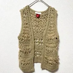 ローリーズファーム　ファー 編み込み ベスト　ブラウン　F　羽織り