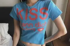 KISS プリント 半袖Tシャツ 青