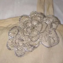 【訳あり】ニットキャミソール　ビーズ・スパンコール刺繍　パーツ 素材取り用