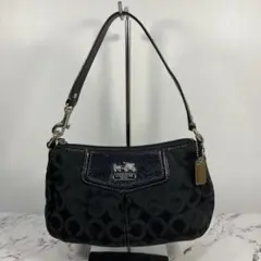 希少　コーチ　トートバッグ　肩掛け　シグネチャー　ギャザー　プリーツ加工　黒 希少 コーチ トートバッグ 肩掛け シグネチャー ギャザー プリーツ加工