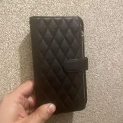 ブラック キルティング手帳型ケース