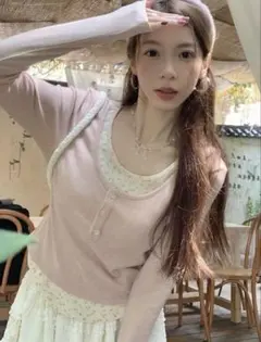 【新品】SHEIN レイヤード風トップス ピンク 韓国風