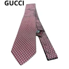 GUCCI ネクタイ　バーガンディ エンジ色　GGパターン 紋章柄　ハイブランド
