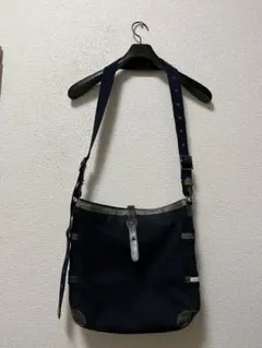 ハーヴェストレーベル　キャンバス×レザーショルダーバッグ　/ダークネイビー　本革