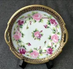 オールドノリタケ コバルト 金彩点盛り薔薇絵皿」