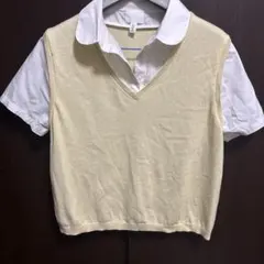 H&M 重ね着風 半袖シャツ ベスト付き クリーム色 Mのサムネイル