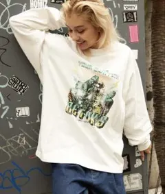 【retock's】ヴィンテージライクロックプリントビッグシルエット長袖Tシャツのサムネイル