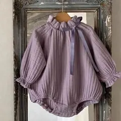 【新品】80cm 紫 長袖 ロンパース リボン ベビー　子供服　女の子