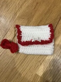 編み物　ハンドメイド　小物入れ　ポーチ　マルチケース　ミニポーチ　リボン　ビーズ