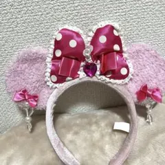 ディズニー　カチューシャ　ピンク　ミニー　イヤリング　リボン　ドット