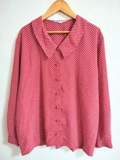 春昭和レトロ個性派古着vintage水玉模様長袖ブラウスusedポリシャツ総柄