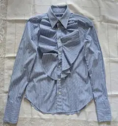 未使用に近い ラルフローレン プリーツリボンタイブラウス 金ボタン Vネック 未使用に近い ラルフローレン プリーツリボンタイブラウス 金