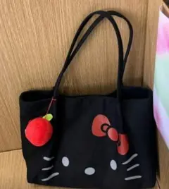 ハローキティ フェイス柄　キャンバス　トートバッグ　ブラック