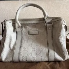 GUCCI レザー ミニボストン ハンドバッグ GGスプリーム オフホワイト
