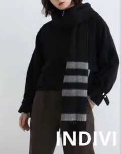 新品　INDIVI ストール 【ウール100%】ボーダーストール