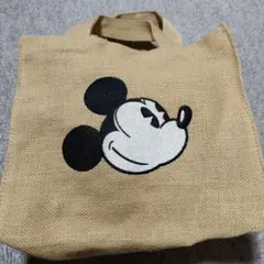 ミッキーマウス 刺繍　ジュート　トートバッグ