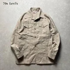70s Levi'sウエスタンポリエステルシャツ長袖カーキベージュサドルマンタグ
