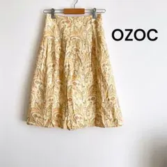 OZOC ペイズリー柄 フレアスカート　膝下　オレンジ　黄色　春夏　薄手のサムネイル