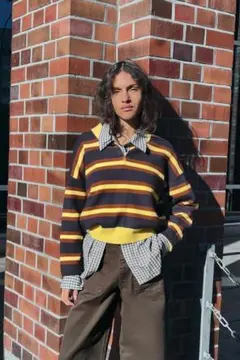 ストライプ柄ニットポロシャツ