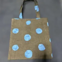 ブラウン 水色ドット トートバッグ