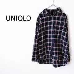Z【ユニクロ】チェックシャツ M 長袖 綿100％ 紺×赤 レディース 秋冬春