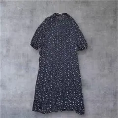 グラシア ハニーズ 花柄 ロングワンピース M 紺 羽織 2way バンドカラー