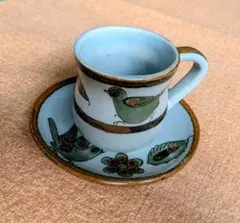 964  明治期　英国里帰り品　色絵陽刻美人富士文卵殻手　カップ＆ソーサー 964 明治期 英国里帰り品 色絵陽刻美人富士文卵殻手 カップ＆ソーサー