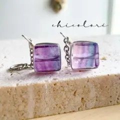 天然石ピアス　チャーム　キューブ　フローライト