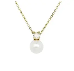 ネックレス パール ダイヤ 1粒 サージカルステンレス 新品 ゴールド 豪華