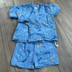 青色トンボ花柄コットン甚平 80