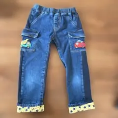 車の刺繍付きダークブルー長ズボン