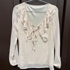 grove 長袖シャツ ピンクベージュ フリル シアー