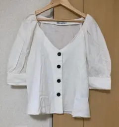 【タイムセール】ZARA trf collection ホワイト五分袖シャツ