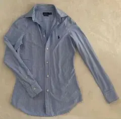 【着用1回】極美品 ラルフローレン XS ブルーストライプ ニットドレスシャツ