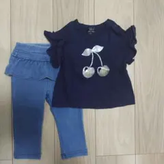 petit main フリル袖Tシャツとアプレレクールデニムパンツセット 80