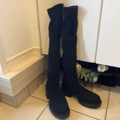 美品 ブラックニーハイブーツ 太ヒール 23センチ ヒールの高さ6センチ