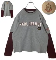カールヘルムでかロゴ×エンブレムワッペンロゴ×重ね着風デザインロンTのサムネイル