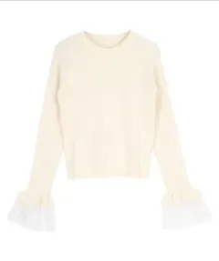 【titivate】1回着用　クルーネック袖口レース2wayリブニット