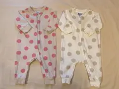 H&M 水玉ジッパーロンパース 2枚セット2-4M